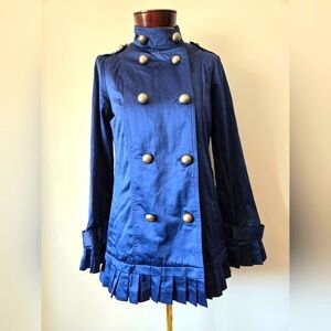 TWELVE BY TWELVE Navy Ruffled Hem Double-Breasted Jacket. Size Small